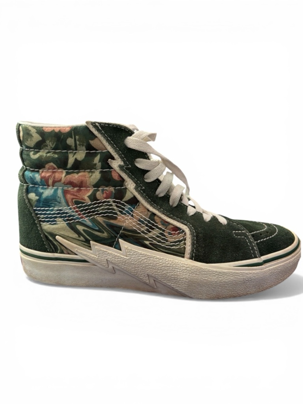 Vans Sk8 Hi Floral Lightning Bolt Green Suede Sneakers Mens 8 Women’s 9,5